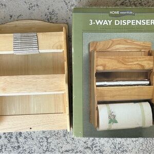 3-Way Wooden Kitchen Dispenser - Natural Wood